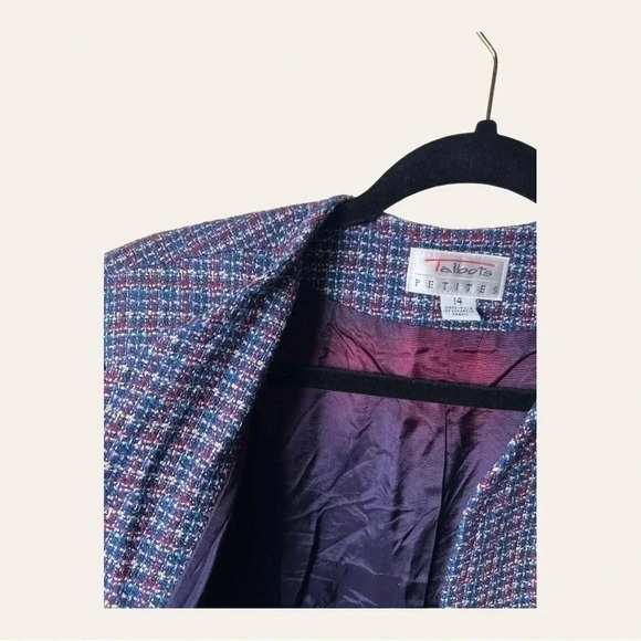0337W. TALBOTS PETITES TWEED BLAZER SIZE 14P BLUE RED‎ AND WHITE IN COLOR - Picture 7 of 14